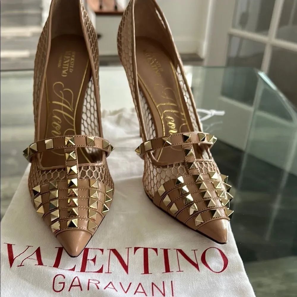 Valentino Garavani Women's Tan Studded Heels